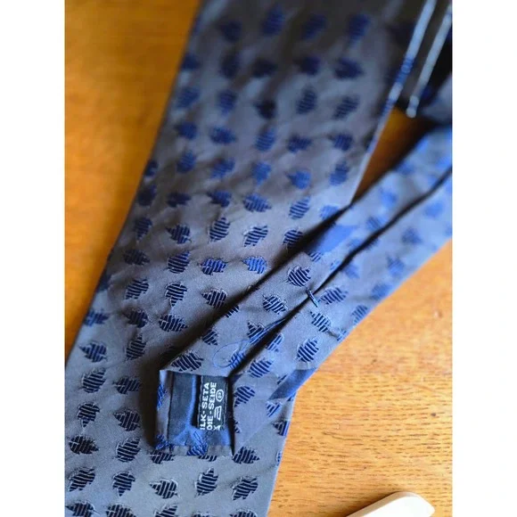 Salvatore Ferragamo Men Silk Tie Grey Blue Leaf Pattern Italy New Bergdorf Tag